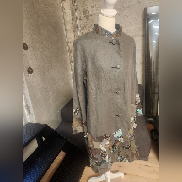🐕Marylou Ozbolt-Storer Folk Artist Linen Boho Jacket M EUC HOST PICK ♥️ - Picture 6 of 9